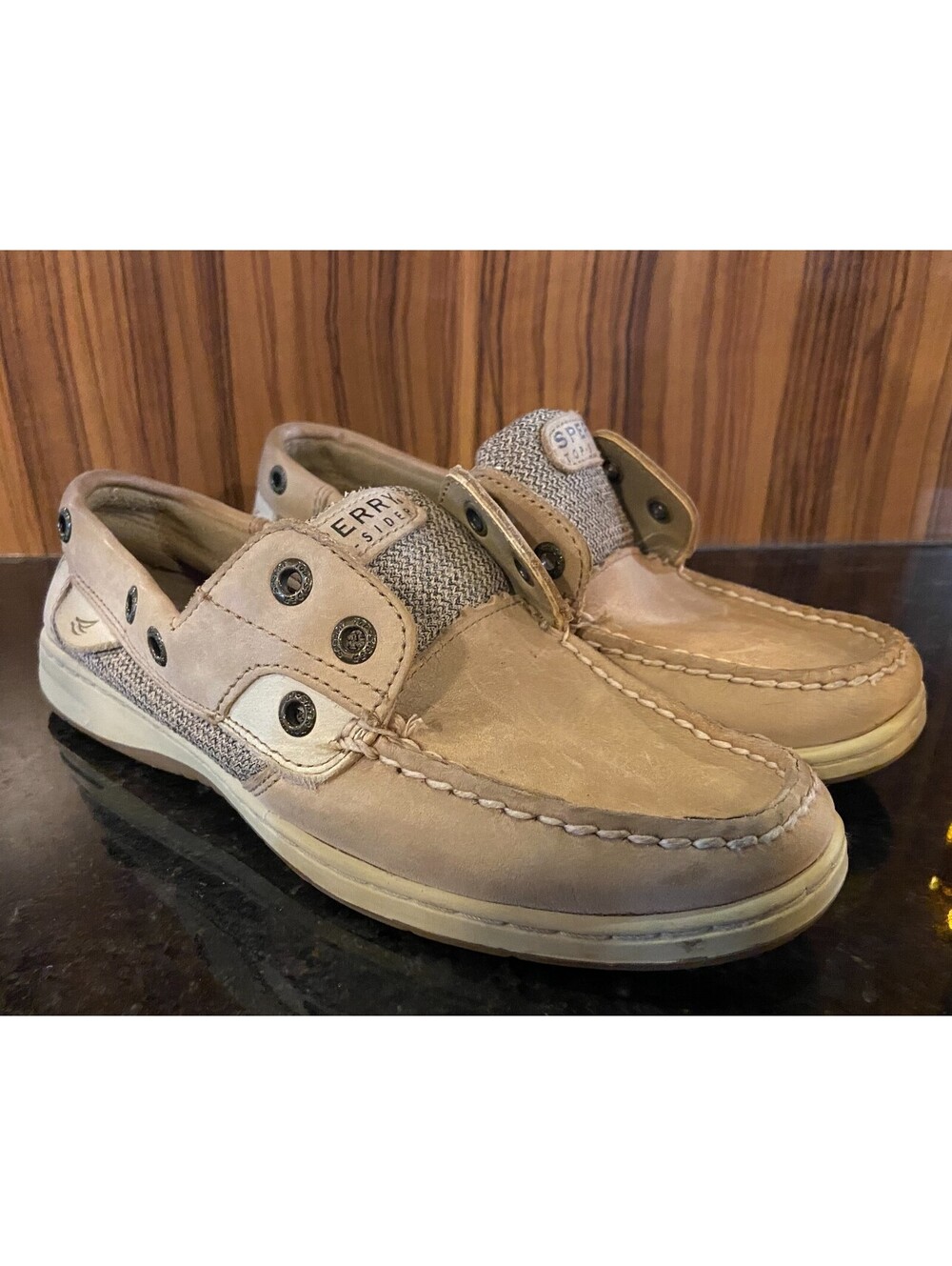 Sperry Top-sider Leather Boat Shoes Mens Size 6.5M Beige Tan Classic Preppy